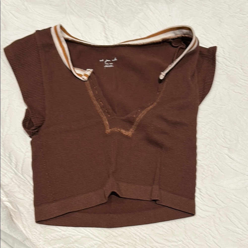 Urban Outfitters Brown Sailor Collar Tie Front Crop Top